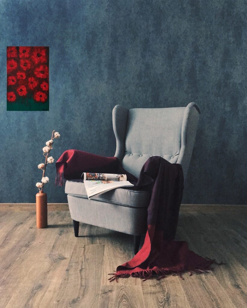 karriezhu, acrylic pouring painting, interior, room, 3d mockup, wall decoration, wall design